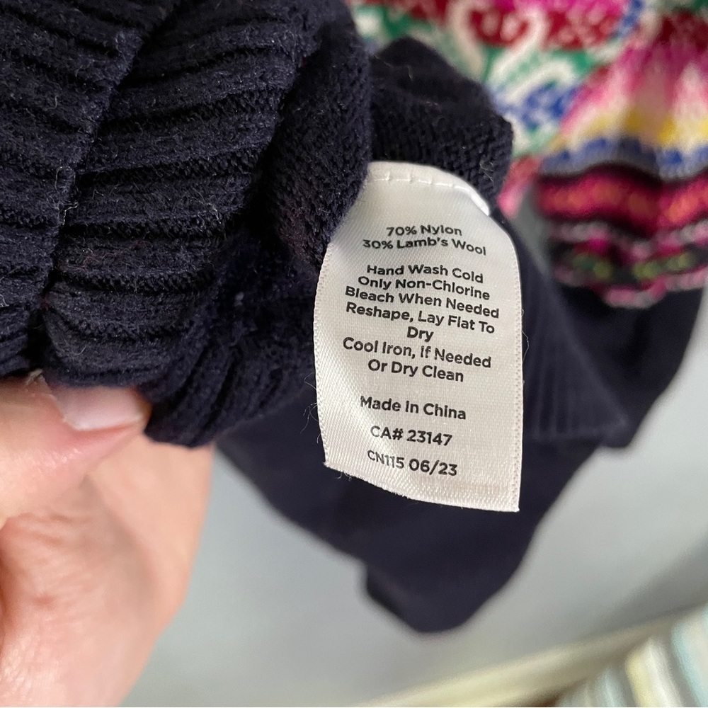 Talbots Navy Multicolored Pattern Knit Quarter Zi… - image 5